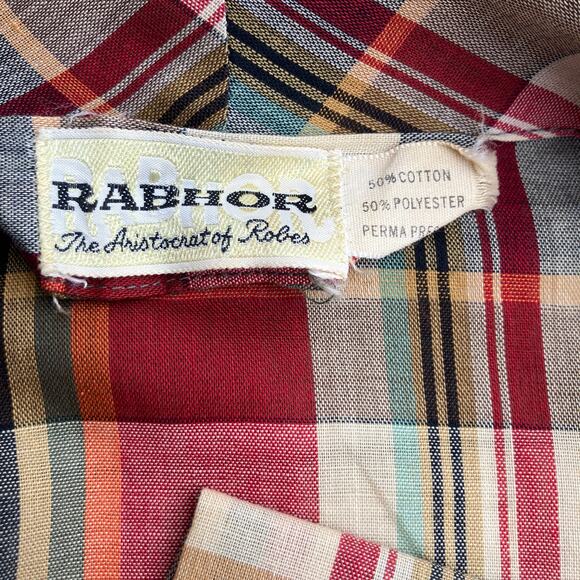 VTG Rabhor Robe One Size Belted Red Plaid Lightweight Cotton Blend  Loungewear - Picture 14 of 14